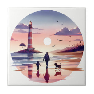 Licht van de Vuurtoren Wandelpad Kust Scène Tegeltje