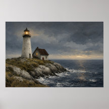 Licht van de vuurtorenposter van de vuurtorenwacht