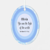 Licht van de Wereld Baby Blauwe Bijbel Verse Naam Metalen Ornament (Voorkant links)