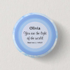 Licht van de Wereld Baby Blauwe Bijbel Verse Naam Ronde Button 3,2 Cm