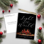 Licht van de wereld Bijbelvers Christelijk Kerst Feestdagenkaart<br><div class="desc">Modern Elegant Licht van de Wereld Bijbel Verse Christmas Post Kaart met elegante beelden op de voorkant en ruimte voor uw begroeting op de achterkant. Neem contact met ons op via cedarandstring@gmail.com als u hulp nodig heeft bij het ontwerp of bijpassende producten.</div>