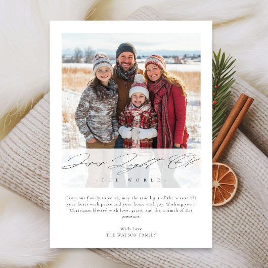 Licht van de wereld religieuze kerstfoto feestdagenkaart