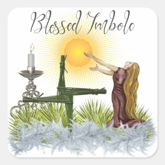 Licht van de Zon Gezegend Imbolc Keltische Wicca Vierkante Sticker (Voorkant)