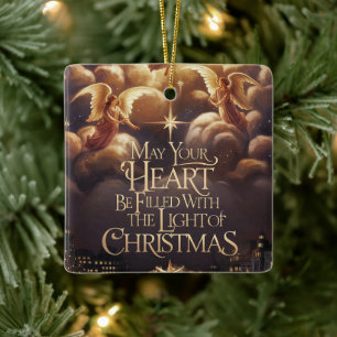 Licht van Kerstmis Angelic Briefkaart Design Keramisch Ornament