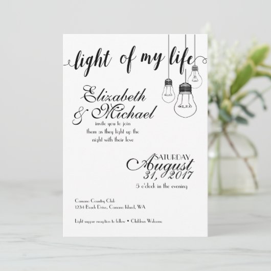 Licht van mijn leven bruiloft uitnodiging (Staand voorkant)