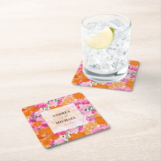 Licht Vervaagd Roze en Sinaasappel Bloemen Zomer B Kartonnen Onderzetters (Insitu)