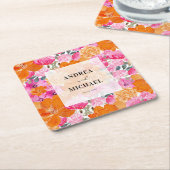 Licht Vervaagd Roze en Sinaasappel Bloemen Zomer B Kartonnen Onderzetters (Schuin)