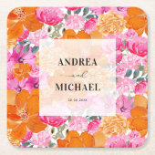 Licht Vervaagd Roze en Sinaasappel Bloemen Zomer B Kartonnen Onderzetters (Voorkant)