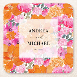 Licht Vervaagd Roze en Sinaasappel Bloemen Zomer B Kartonnen Onderzetters