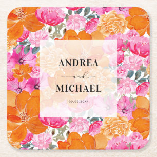Licht Vervaagd Roze en Sinaasappel Bloemen Zomer B Kartonnen Onderzetters