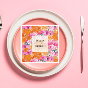 Licht Vervaagd Roze en Sinaasappel Bloemen Zomer B Servet