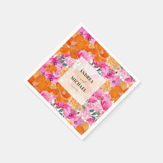 Licht Vervaagd Roze en Sinaasappel Bloemen Zomer B Servet (Hoek)