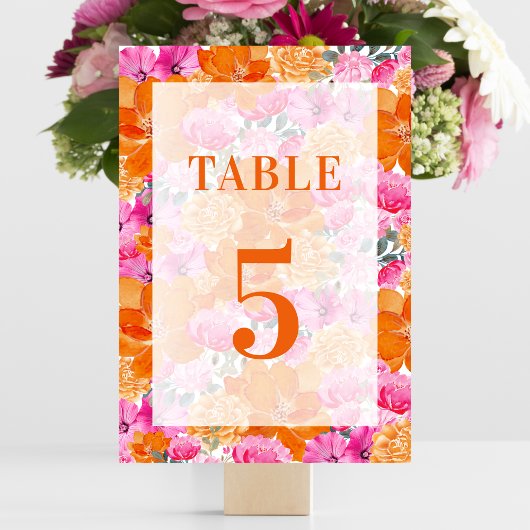 Licht Vervaagd Roze Sinaasappel Bloemen Tafel 5 Br Kaart