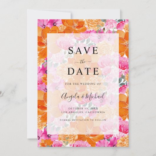 Licht Vervaagd Roze Sinaasappel Bright Garden Brui Save The Date (Voorkant)