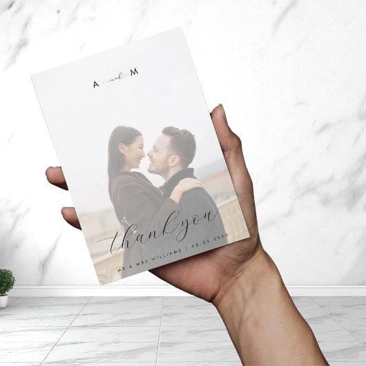Licht Vervagende Foto Monogram Elegante Witte Brui Bedankkaart