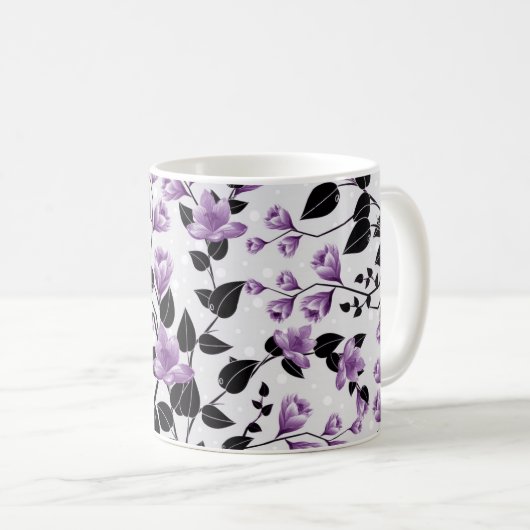 Licht violet bloemenpatroon ontwerp koffiemok (Voorkant rechts)
