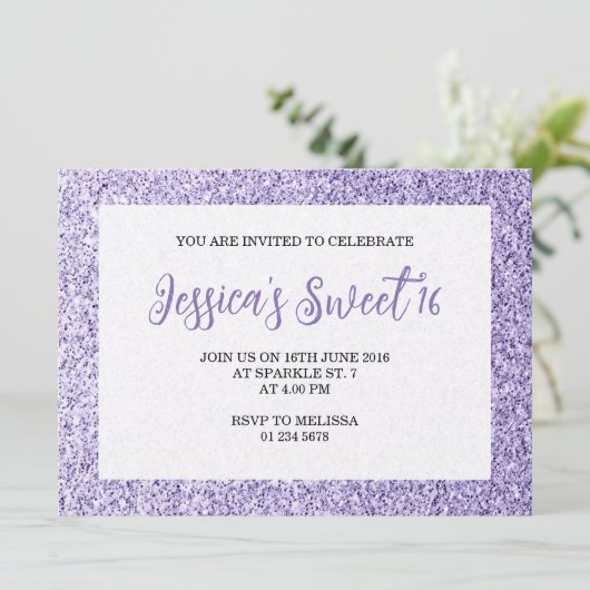 Licht violet sparkles Sweet 16 elegant script Kaart (Staand voorkant)