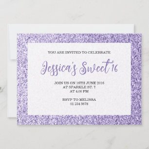 Licht violet sparkles Sweet 16 elegant script Kaart