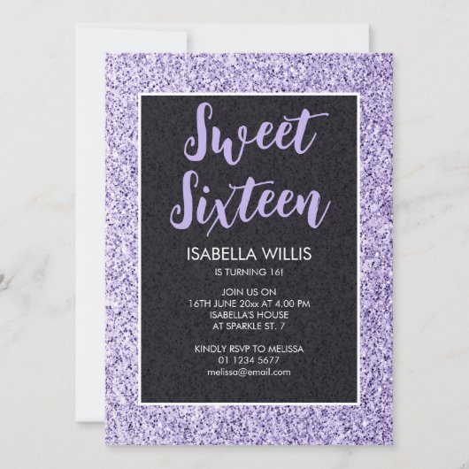Licht violet sparkles Sweet 16 elegant script Kaart (Voorkant)