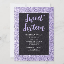 Licht violet sparkles Sweet 16 elegant script Kaart