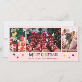 Licht & vrolijke vrolijke kerst 3 foto's blos roze feestdagenkaart