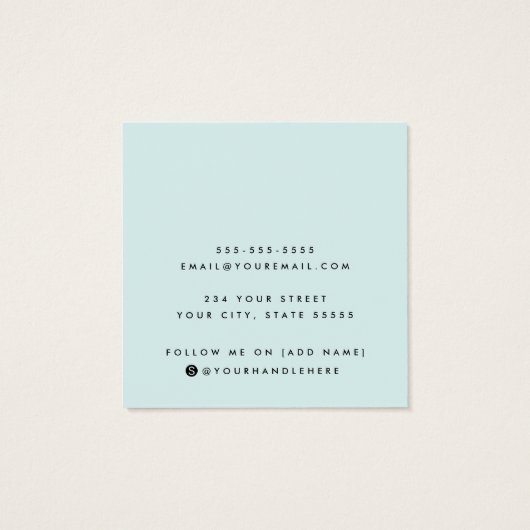 Licht waterblauw aangepaste logo-oorenkaart vierkante visitekaartjes (Achterkant)