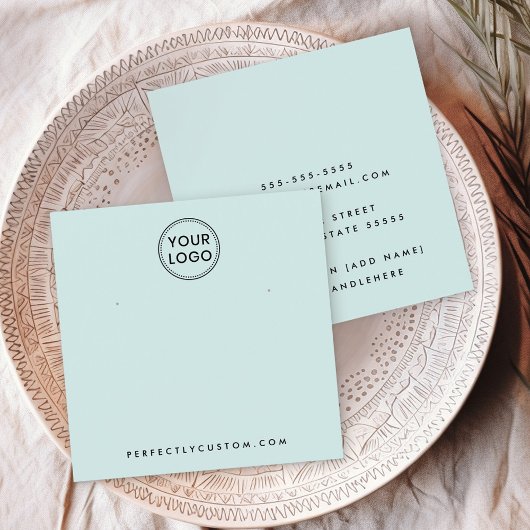 Licht waterblauw aangepaste logo-oorenkaart vierkante visitekaartjes