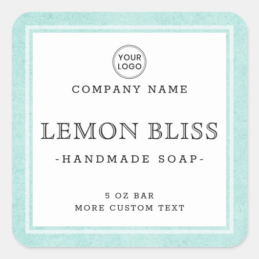 Licht waterig blauw etiket met vierkante rand (Voorkant)