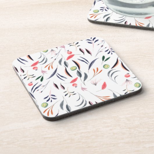 Licht Waterverf bladeren en berenpatroon Bier Onderzetter (Linkerzijde)