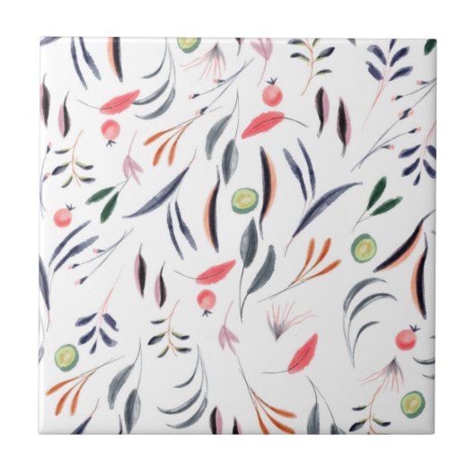 Licht Waterverf bladeren en berenpatroon Tegeltje (Voorkant)