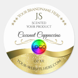 Licht Wit Golflijn Goud Logo Monogram Productlabel Ronde Sticker