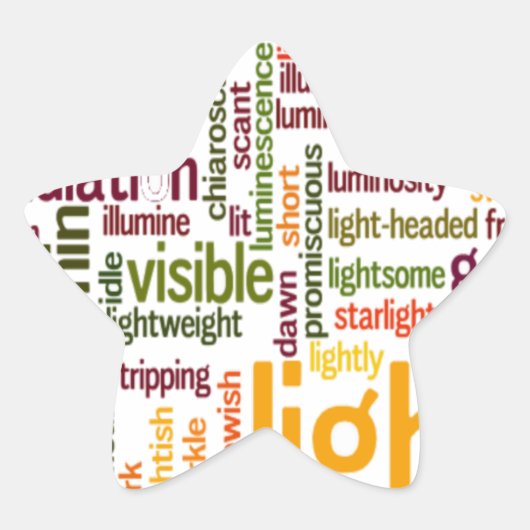 Licht Woordwolkunstprint Ster Sticker (Voorkant)