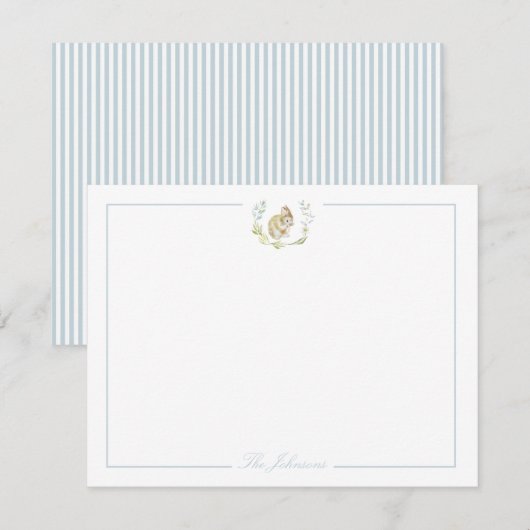 Licht zacht blauw met konijn gepersonaliseerd brie notitiekaartje (Voorkant / Achterkant)