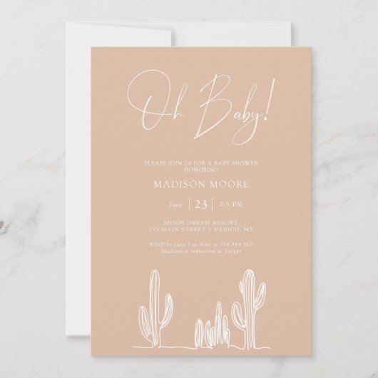 Licht zand Baby shower Cactus Line Art woestijn Kaart (Voorkant)