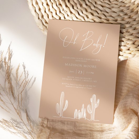 Licht zand Baby shower Cactus Line Art woestijn Kaart
