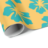 Licht Zee Groen op Gele Hibiscus Cadeaupapier (Rol Hoek)