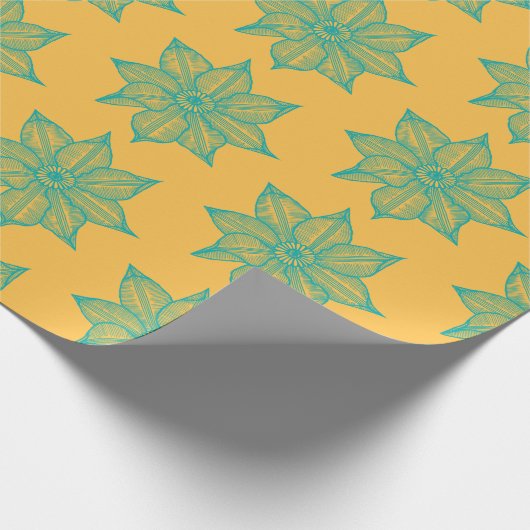 Licht Zee Groen op Gele Schetjestbloemen Cadeaupapier (Hoek)