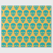 Licht Zee Groen op Gele Skulls Cadeaupapier (Vlak)