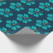 Licht Zee Groen op Pruissiaans Blauw Hibiscus Cadeaupapier (Hoek)