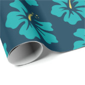 Licht Zee Groen op Pruissiaans Blauw Hibiscus Cadeaupapier (Rol Hoek)