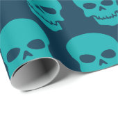 Licht Zee Groen op Pruissiaanse Blauwe Skulls Cadeaupapier (Rol Hoek)