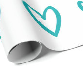 Licht Zee Groen op Wit handgetekende Harten Cadeaupapier (Rol Hoek)