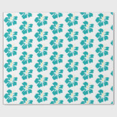 Licht Zee Groen op Witte Hibiscus Cadeaupapier (Vlak)