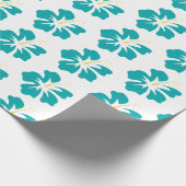 Licht Zee Groen op Witte Hibiscus Cadeaupapier (Hoek)