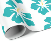 Licht Zee Groen op Witte Hibiscus Cadeaupapier (Rol Hoek)