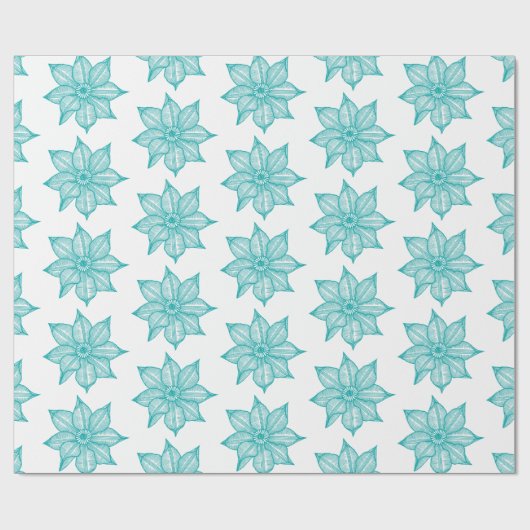 Licht Zee Groen op Witte Schetkige Bloemen Cadeaupapier (Vlak)