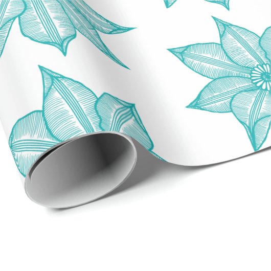 Licht Zee Groen op Witte Schetkige Bloemen Cadeaupapier (Rol Hoek)