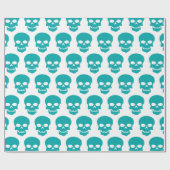 Licht Zee Groen op Witte Skulls Cadeaupapier (Vlak)
