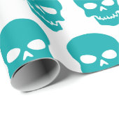 Licht Zee Groen op Witte Skulls Cadeaupapier (Rol Hoek)