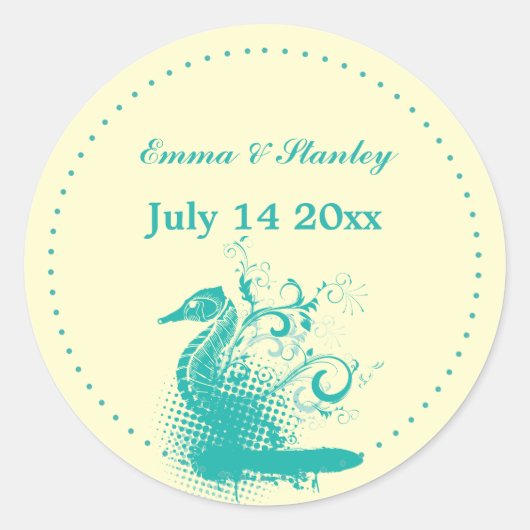 Licht zee groen zeepaardbruiloft Save the Date Ronde Sticker (Voorkant)